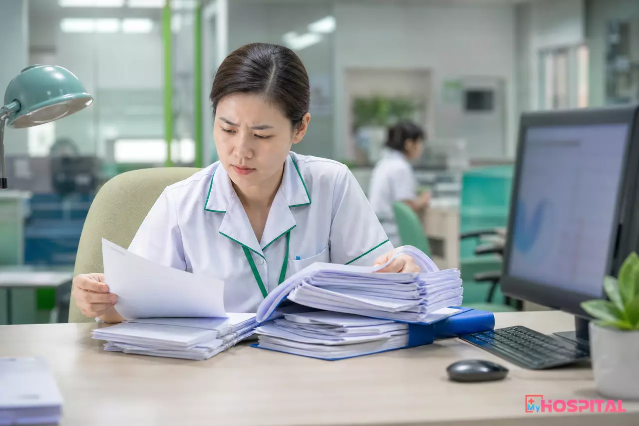 Nhân viên giám định BHYT rà soát hồ sơ giấy phát hiện sai lệch đơn giá thuốc