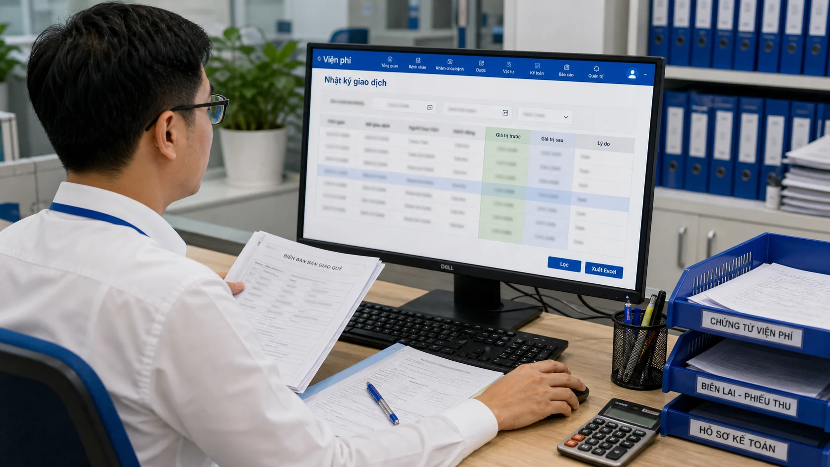 Nhật ký giao dịch thu ngân ghi giá trị trước và sau