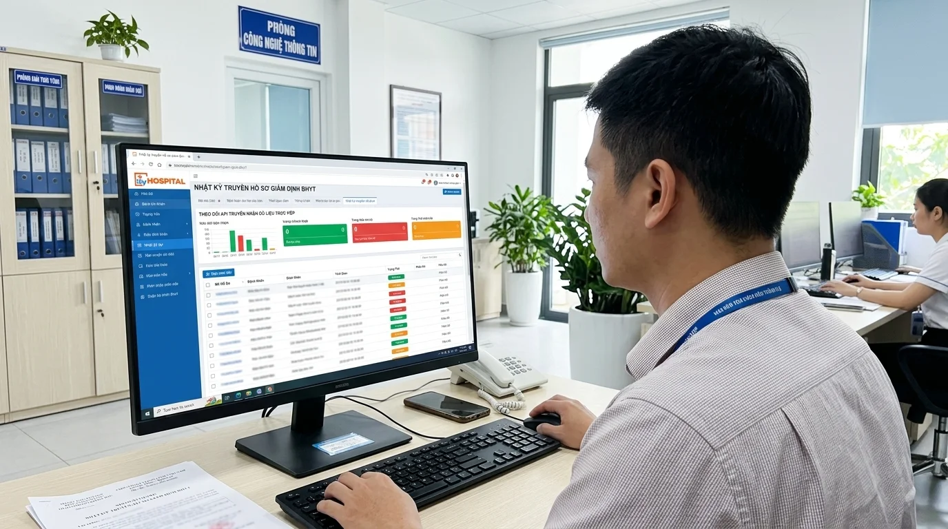 Màn hình theo dõi nhật ký gửi hồ sơ giám định BHYT qua kết nối API trực tiếp