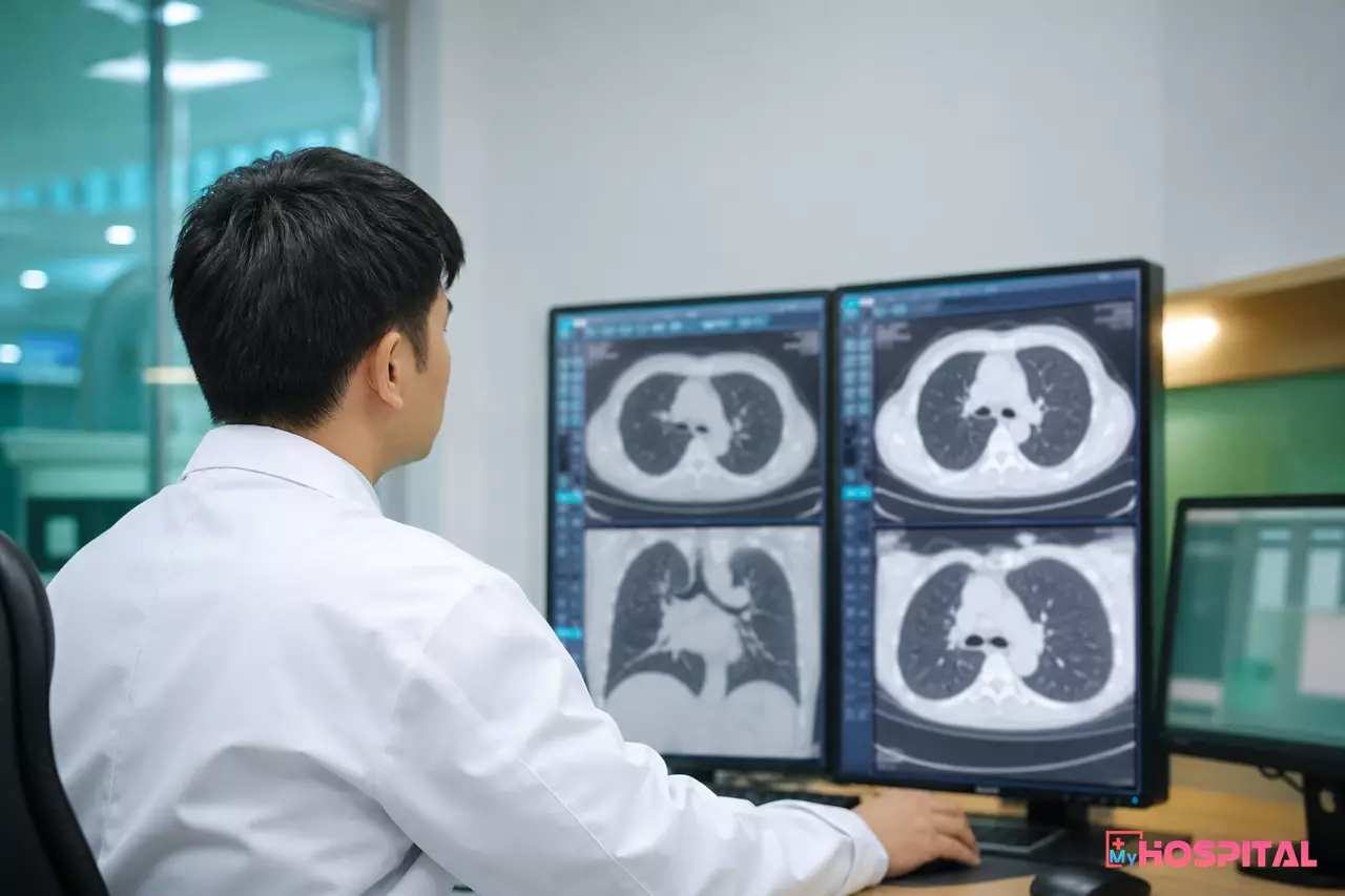 Bác sĩ chẩn đoán hình ảnh đọc phim CT trên hệ thống PACS đám mây