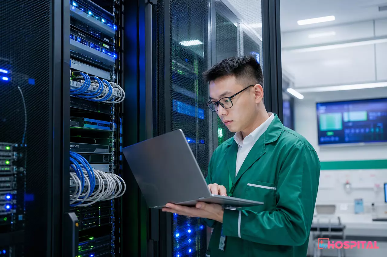 Kỹ sư kiểm tra hạ tầng máy chủ lưu trữ ảnh y tế