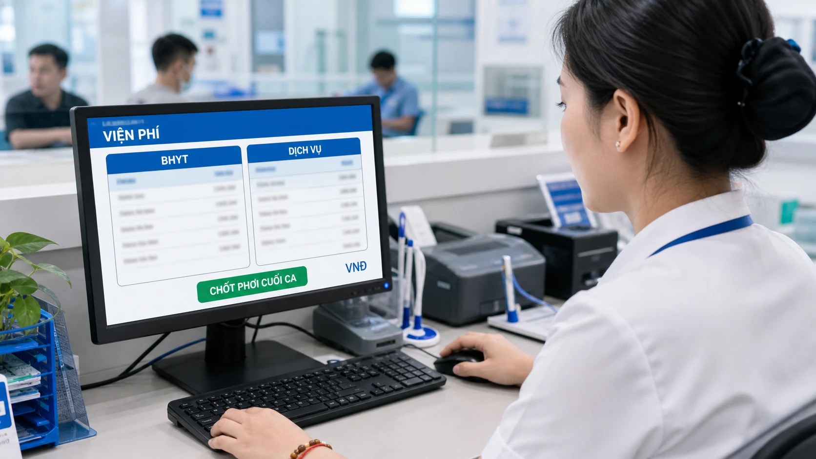 Màn hình phần mềm viện phí tách nguồn BHYT và chốt phơi