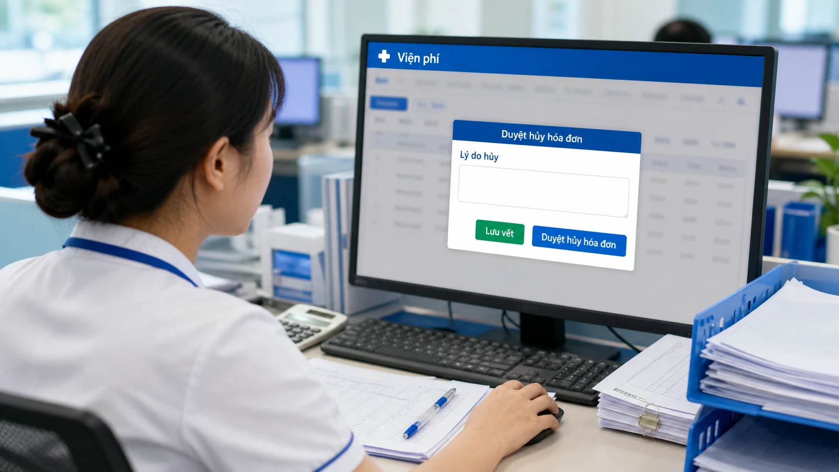 Màn hình phê duyệt hủy điều chỉnh hóa đơn viện phí trên HIS