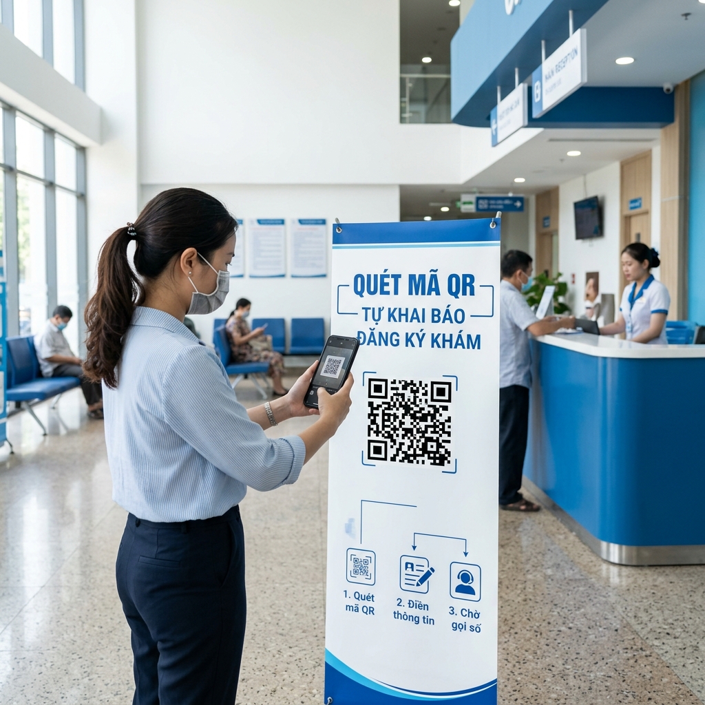 Quét mã QR đăng ký khám: Trải nghiệm tiếp đón không chạm, giảm tải quầy giờ cao điểm