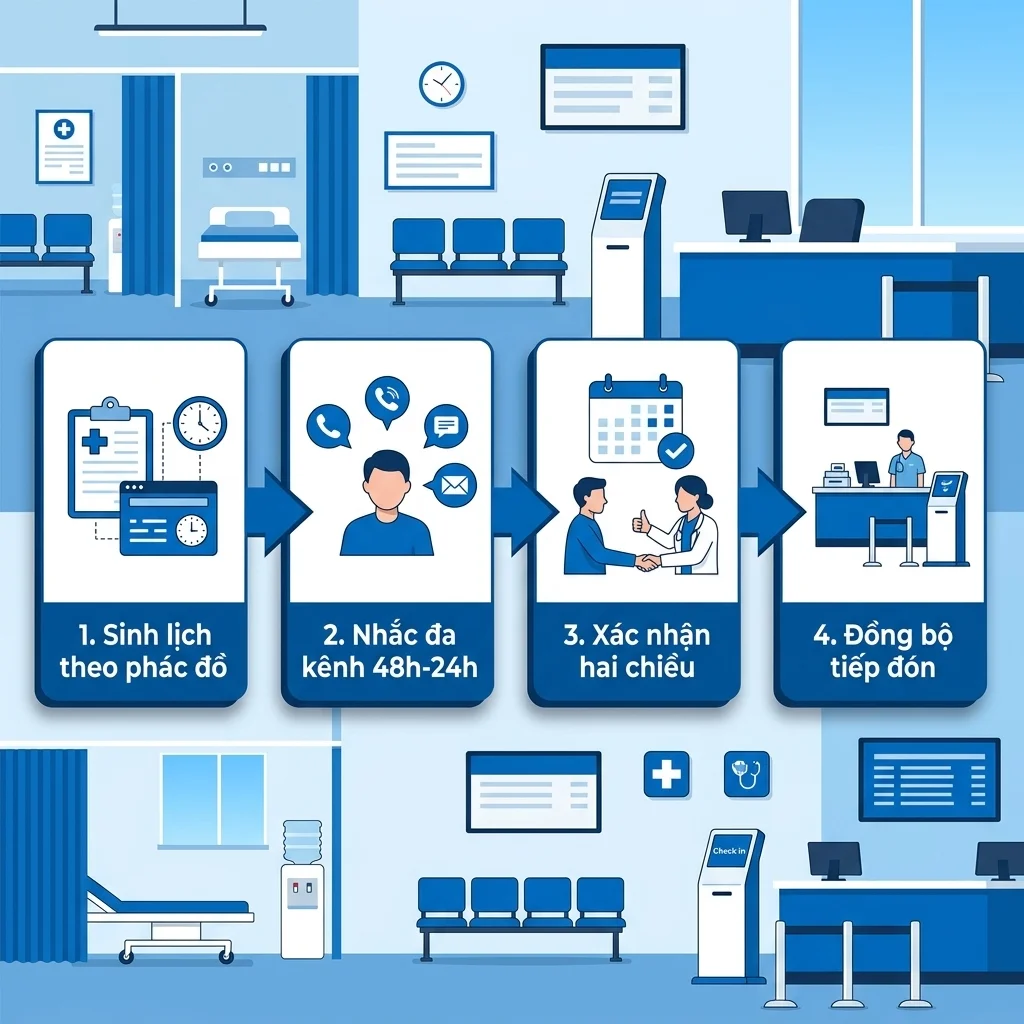 Sơ đồ 4 bước quản lý lịch hẹn tái khám tự động