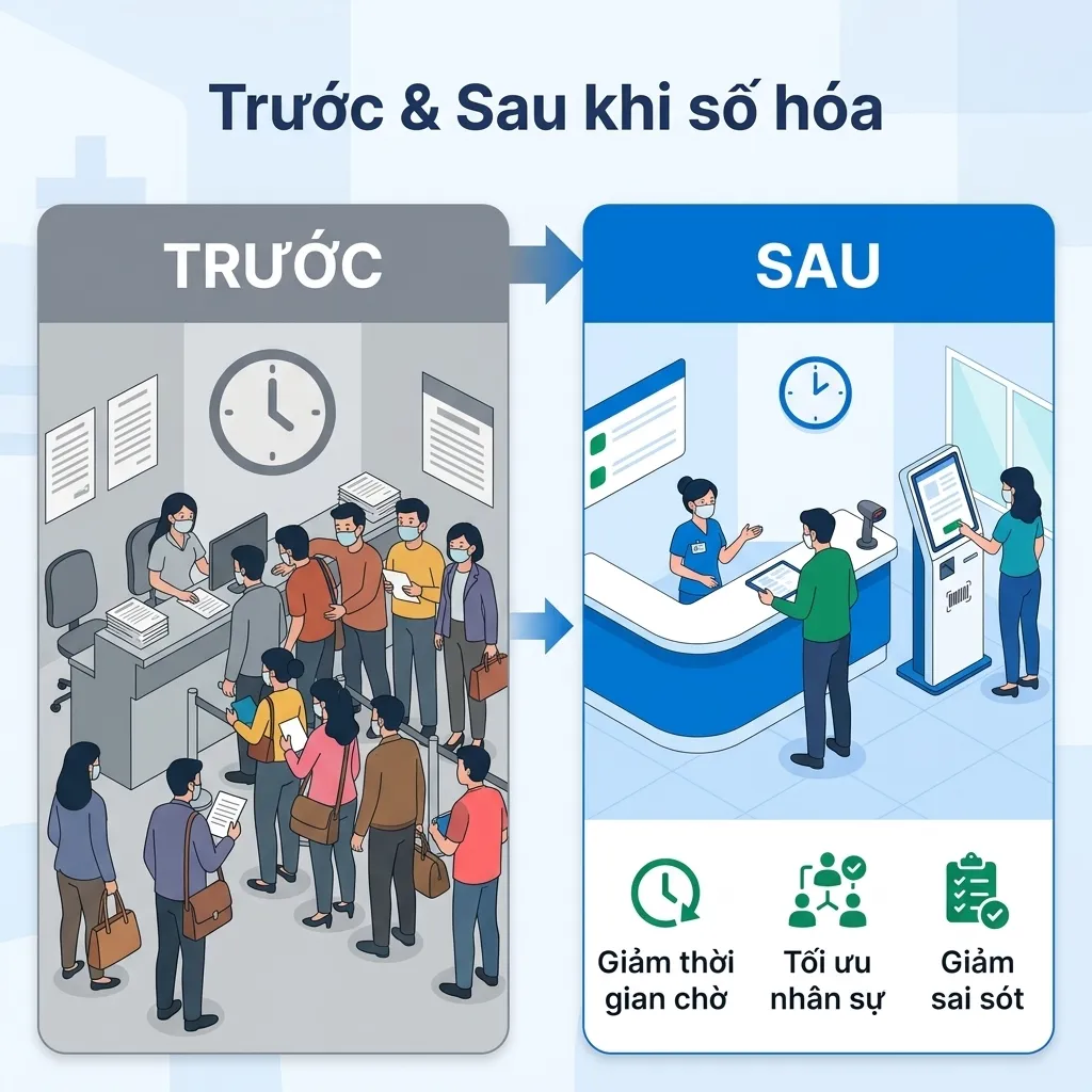 So sánh thời gian chờ tiếp đón trước và sau khi triển khai