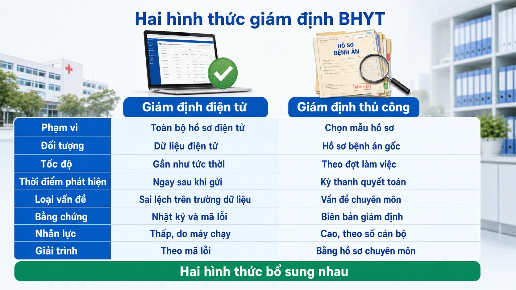 Infographic so sánh giám định điện tử BHYT và thủ công