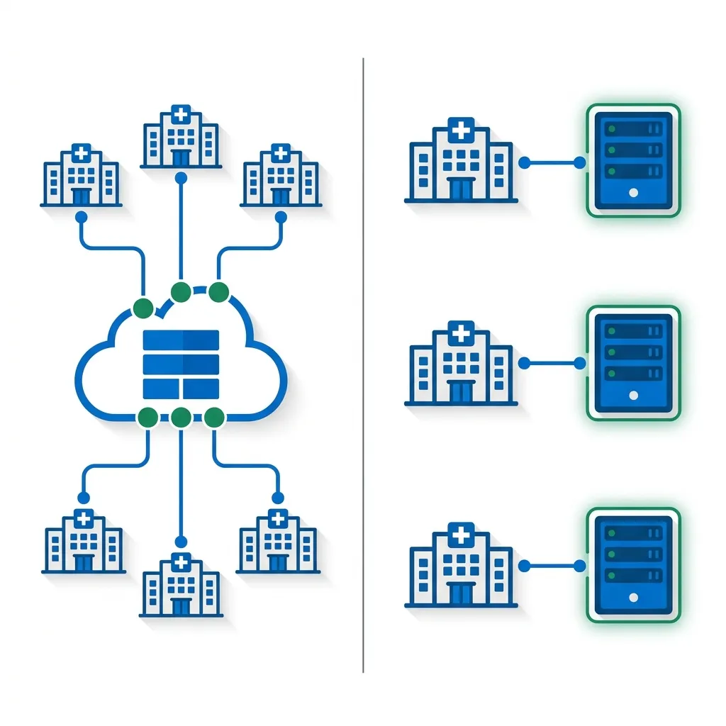 Bảng so sánh mô hình triển khai multi-tenant và multi-instance trong phần mềm quản lý bệnh viện
