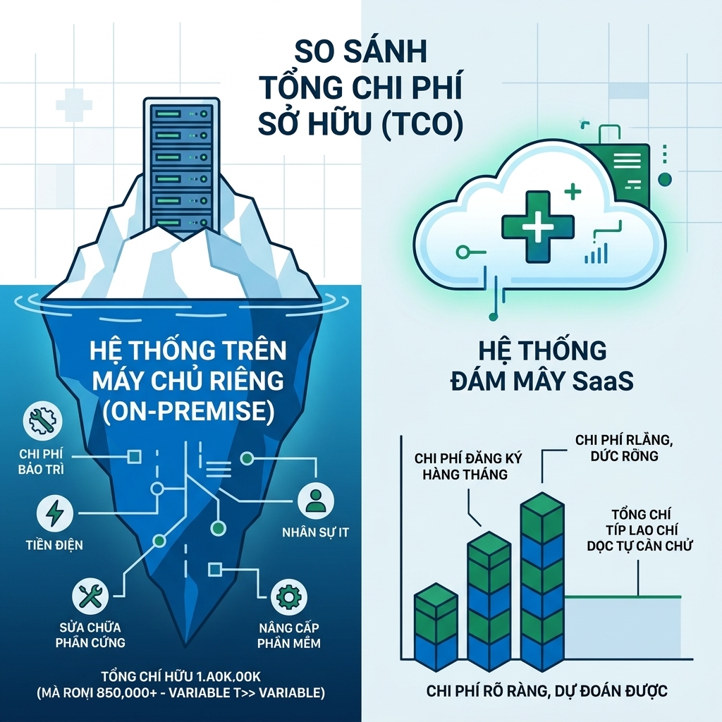 So sánh chi tiết TCO (Tổng chi phí sở hữu) giữa phần mềm HIS On-Premise và phần mềm SaaS đám mây