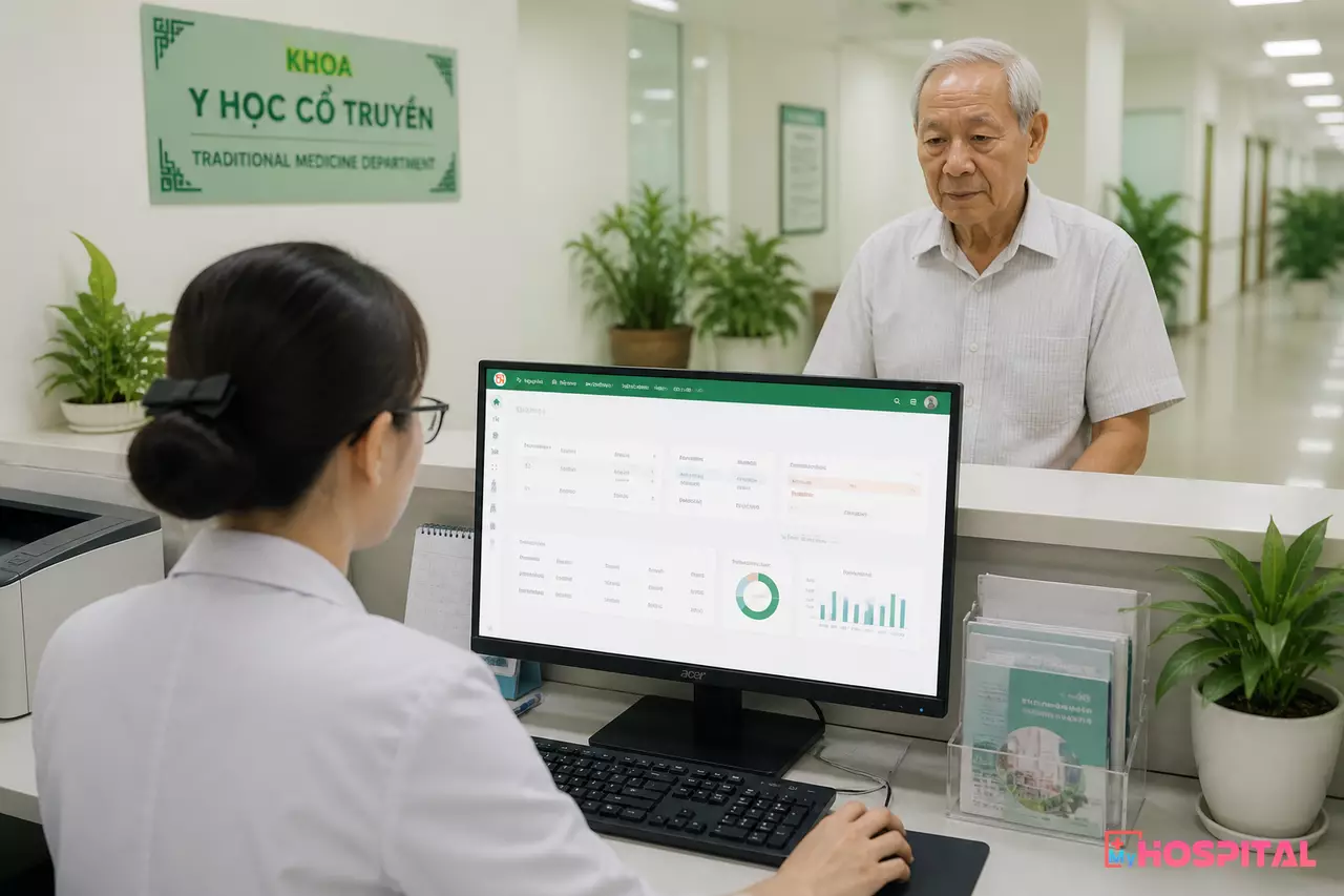 Quầy thu ngân viện phí tại khu vực khoa Y học cổ truyền của bệnh viện