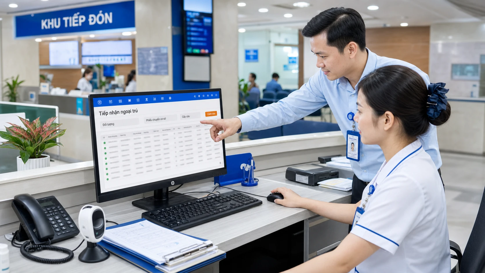 Nhân viên tiếp đón rà soát phiếu chuyển cơ sở trên phần mềm HIS