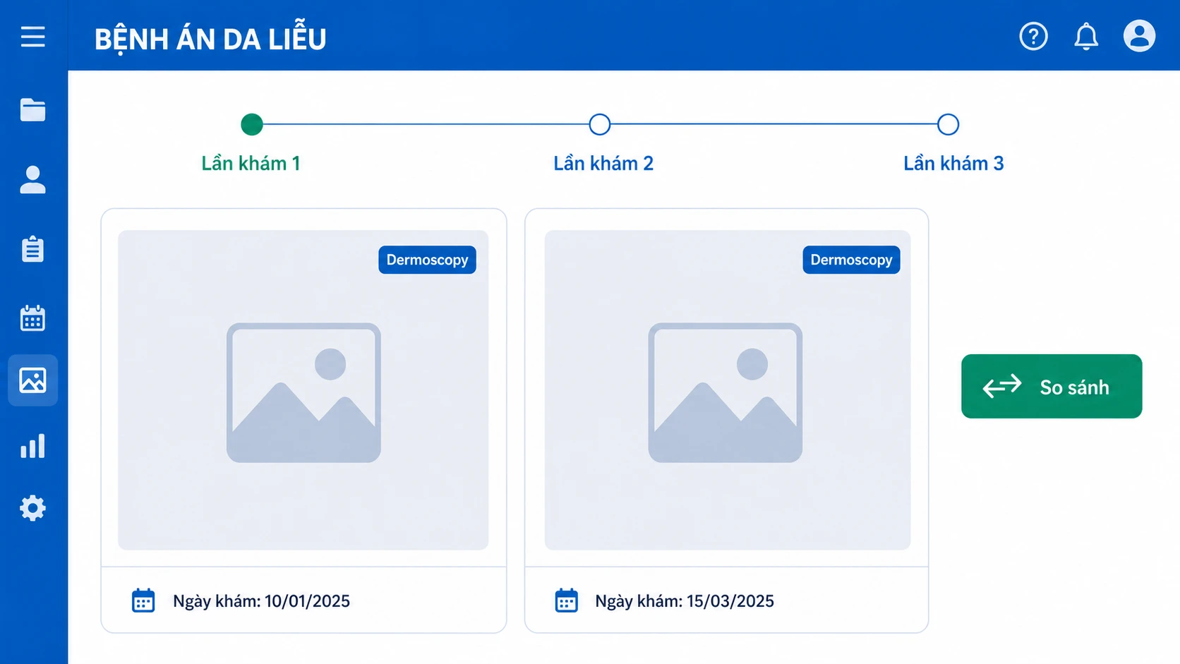 Timeline ảnh tổn thương da trong bệnh án điện tử da liễu