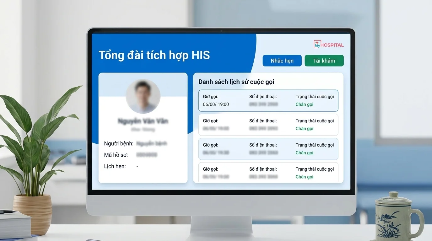 Giao diện tổng đài tích hợp HIS hiển thị thông tin người bệnh