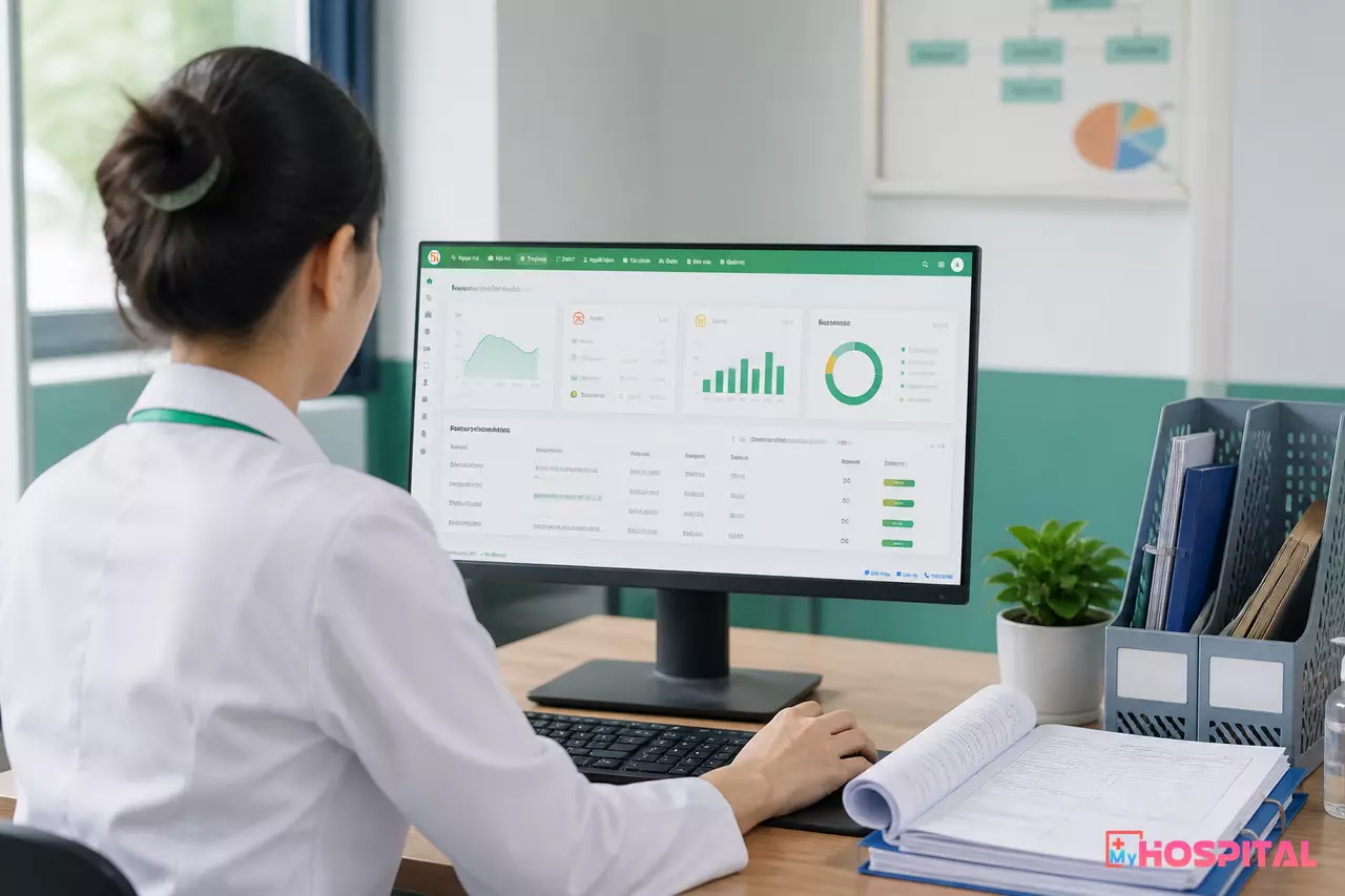 Màn hình phần mềm HIS hiển thị bảng tổng hợp dữ liệu xuất toán BHYT theo Bảng 1, Bảng 2, Bảng 3