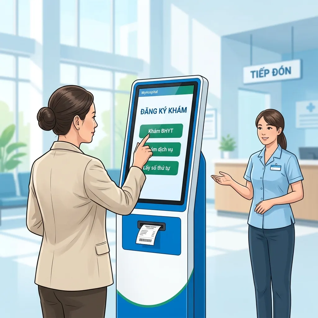 Triển khai kiosk tự phục vụ tiếp đón tại sảnh bệnh viện theo lộ trình 7 bước
