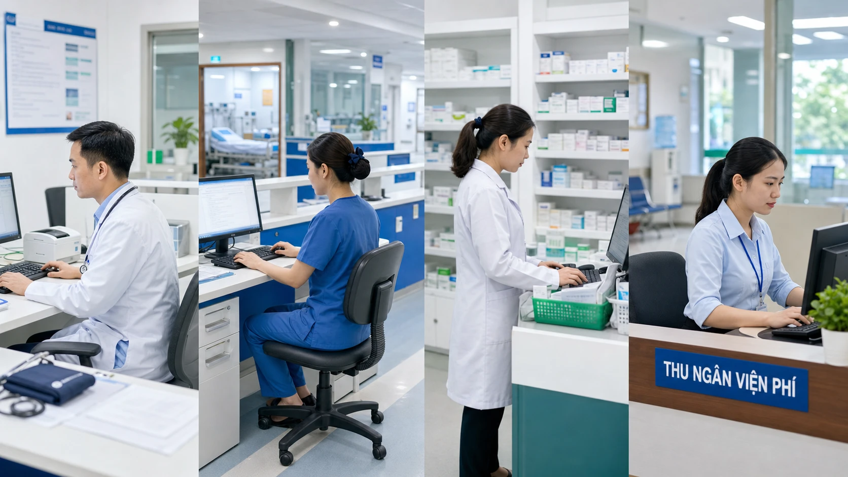 Nhân sự bệnh viện thao tác hệ thống HIS theo phân quyền vai trò