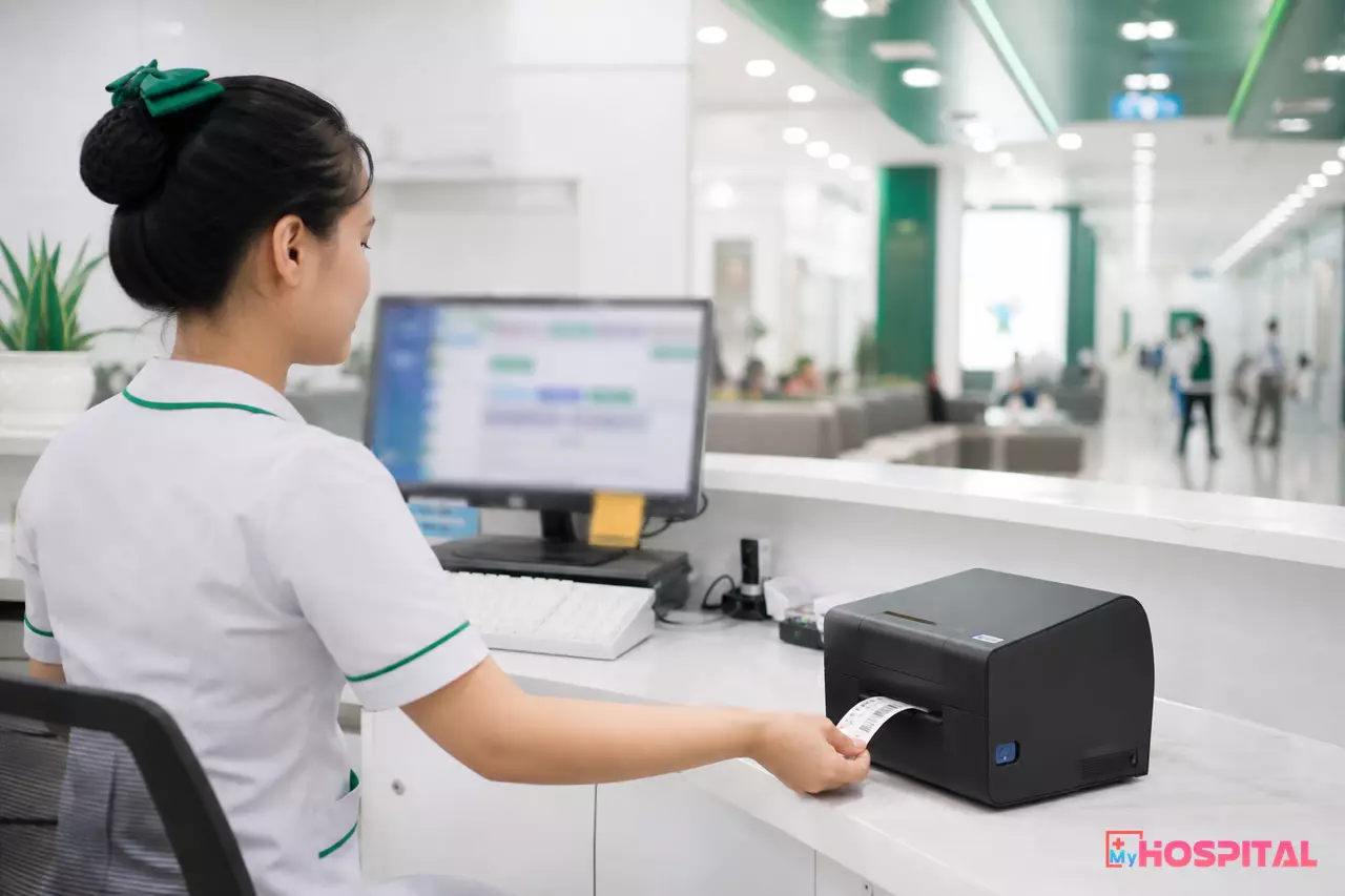 In vòng đeo tay có mã vạch tại bộ phận tiếp đón nội trú