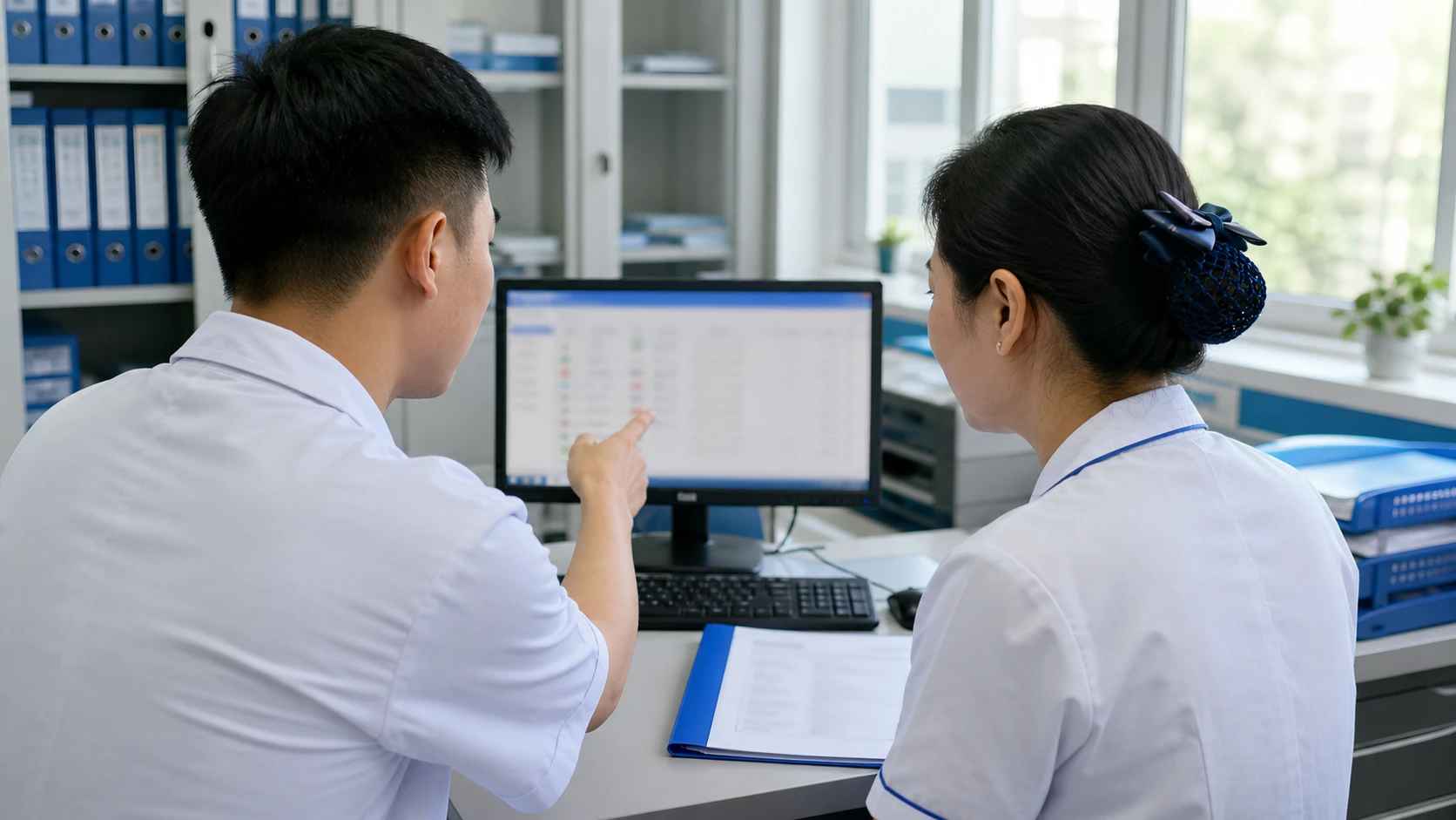 Bác sĩ và điều dưỡng xem lịch sử bàn giao ca trực