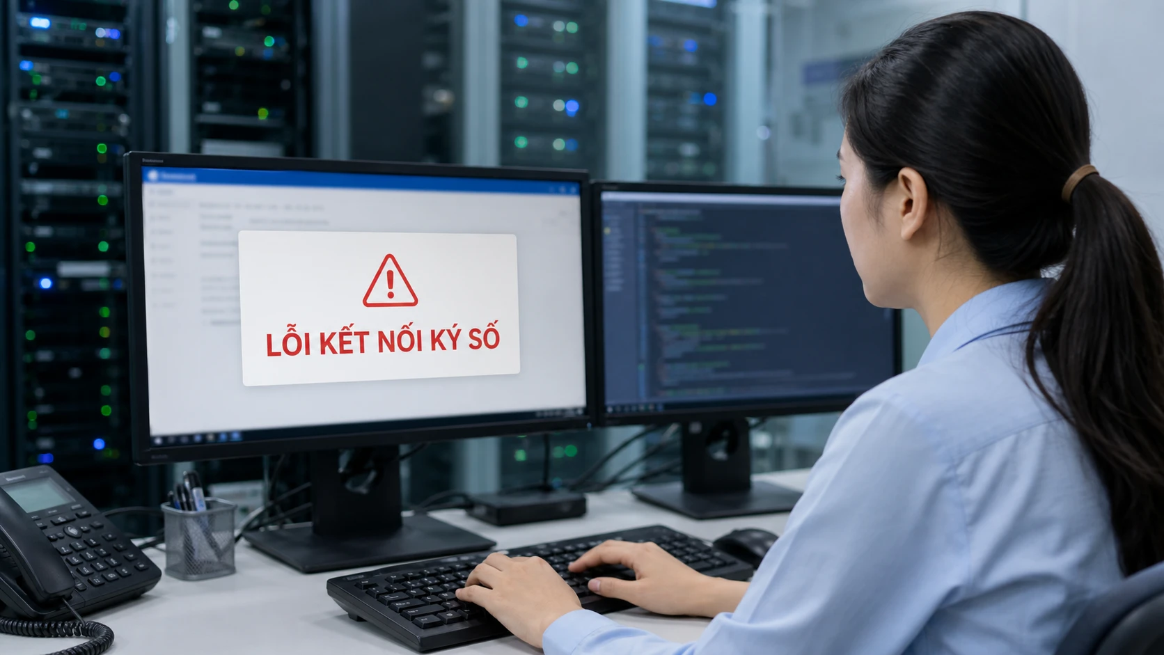 Cán bộ IT xử lý lỗi hệ thống ký số bệnh án điện tử