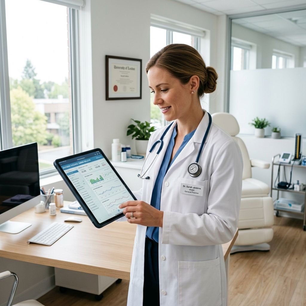 Bác sĩ thao tác sử dụng tablet cho người bệnh